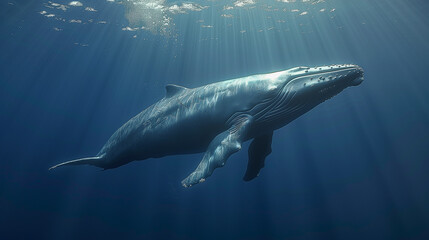 Fototapeta premium Humpback Whale Gliding Through Sunlit Waters..