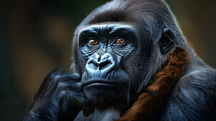 Obraz premium Close-up portrait of gorilla with fur collar and wise eyes.