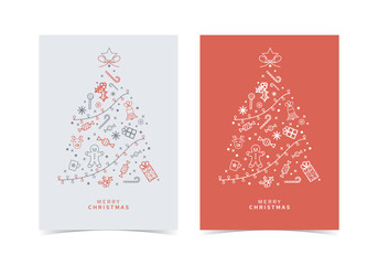 Naklejka premium Merry Christmas modern card set elements on blue background vector. Xmas Card set