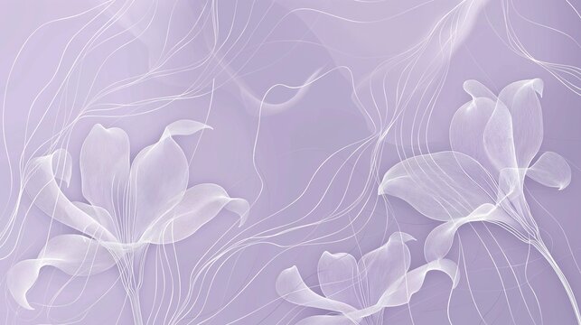 A minimalist line art background with delicate, fine lines creating abstract floral patterns, set against a soothing pastel lavender hue.