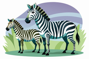 Obraz premium Two Zebras Standing in Grassland with a Purple Sky