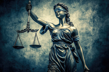 Obraz premium Embodying fairness and balance, Lady Justice stands blindfolded, holding scales in a timeless symbol of impartiality and virtue under the law.