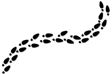 Footprints human silhouette, vector set, isolated on white background. girl Shoes soles print. Foot print tread boots, sneakers. Impression icon barefoot.