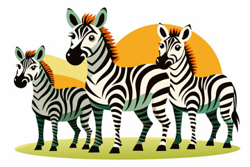 Obraz premium Three Zebras Standing Together in a Grassy Field