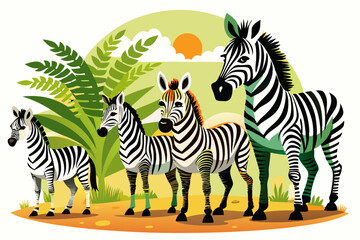 Obraz premium Four Zebras in a Savanna Landscape