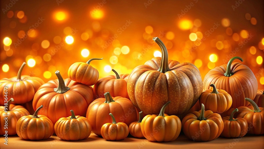 Poster glowing pumpkin patch on a twilight orange background generative ai