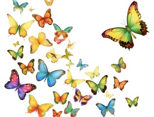 Colorful Butterflies in Flight Against a White Background