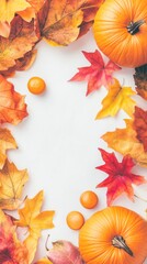 Autumnal Pumpkin and Leaves Frame for Festive Fall Designs.