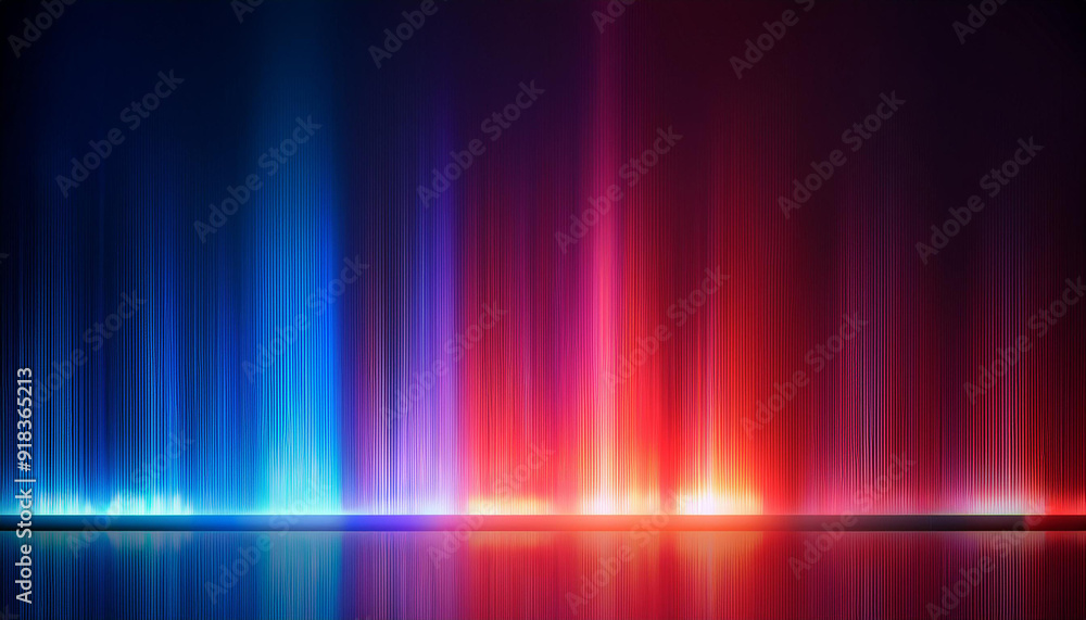 Poster abstract gradient light beams reflecting on a dark surface with vibrant blue lines, futuristic neon 