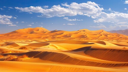 Naklejka premium Golden Desert Landscape Under a Blue Sky