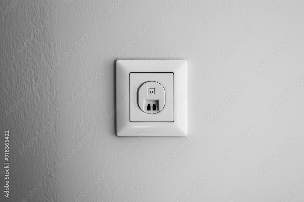 Poster minimalistic design of a white electrical socket installed on a textured wall