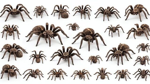 Various species of tarantulas displayed in a natural setting