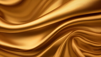 Fototapeta premium Luxurious Waves of Golden Satin. Close-up of Smooth, Glimmering Fabric Draped in Fluid, Undulating Patterns with a Rich Warm Glow