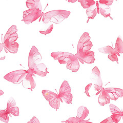 Obraz premium Watercolor style of French Rococo butterflies wallpaper in pink. Isolated on a white background. 