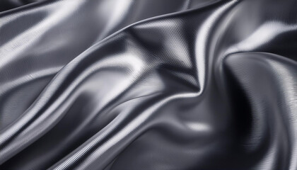 Obraz premium Abstract Close-Up of Metallic, Ribbed Surface with Undulating Waves and Fluid Reflections, Elegance of Smooth, Brushed Steel Textures in Silver Gray Tones