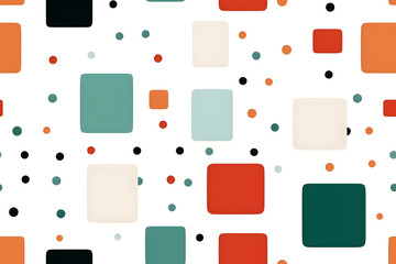 Seamless Abstract Square and Dots Pattern of Minimal Pastel Color Design Background. Print for Textile, Packaging, Banner, Decor, Wrap, Fashion, Accessories, Web, and Social.