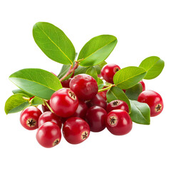 Lingonberry berries isolated on white or transparent background, png clipart, design element. Easy to place on any other background.