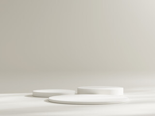 Set of white cylinder pedestal podium display, Empty room background. Abstract modern rendering 3d shape for products display presentation. Pastel minimal wall scene, Studio room.