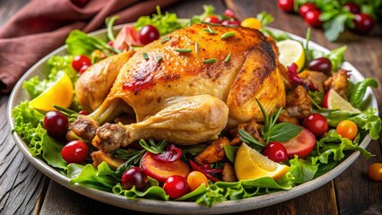 A Culinary Masterpiece: Roasted Chicken and a Colorful Salad Ensemble  Generative AI