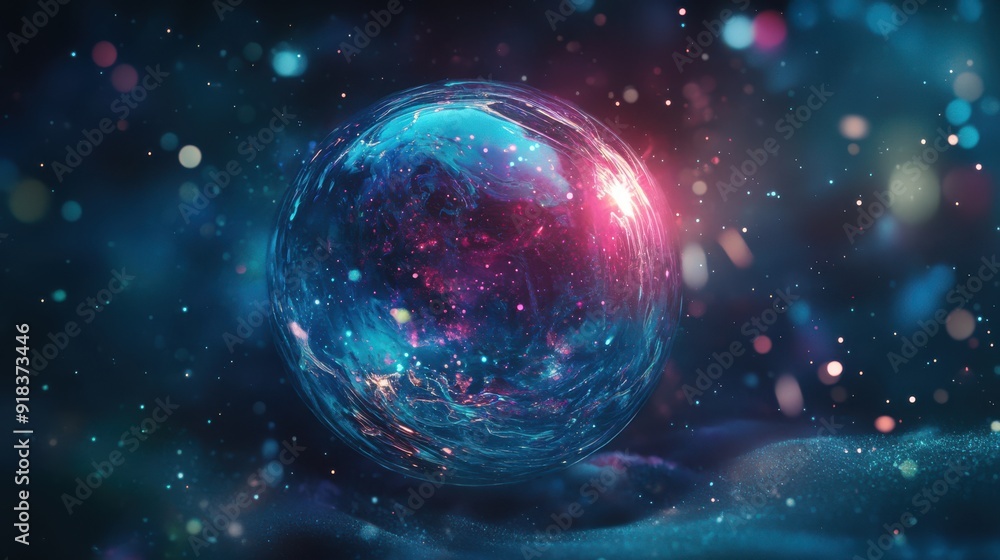 Poster an enchanted ink drop morphs into a glowing enchanted orb, its surface shimmering with luminous magi