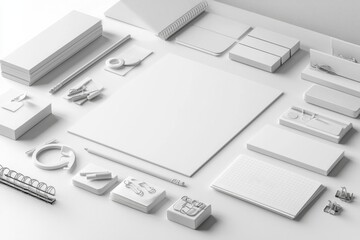 Realistic blank stationery set mockup isolated created with generative ai