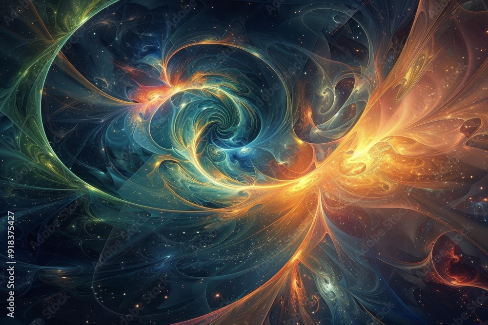 Aufkleber digital artwork featuring a dynamic fractal design that evokes a celestial swirling effect