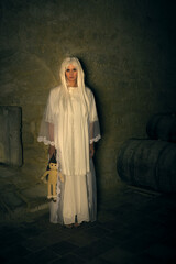White lady ghost at night