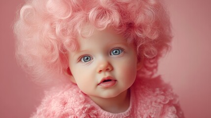 Fototapeta premium Baby fashion model in cute wig outfit