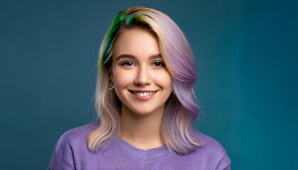 Fototapeta premium Young blond pretty smiling girl beauty female model with colored hair 