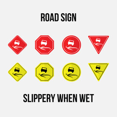 slippery when wet road sign vector collection.eps