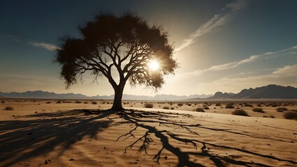 Alone tree in the sunny dessert has a message for humans, think over it! 