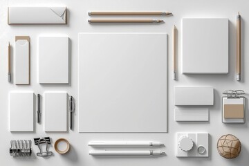 Realistic blank stationery set mockup isolated created with generative ai