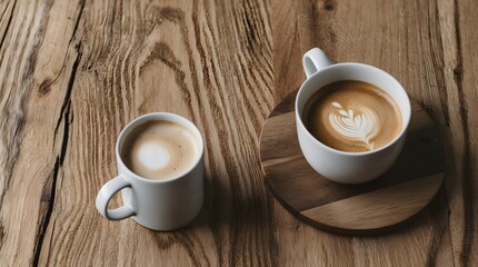 Obraz premium Concept photo of a cup of coffee, latte art with space for text