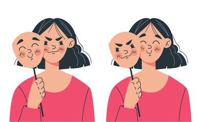 Bad people characters wear good mask concept. Vector graphic design illustration element
