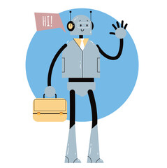 Friendly robot cyborg system support isolated concept. Vector flat graphic design element concept illustration