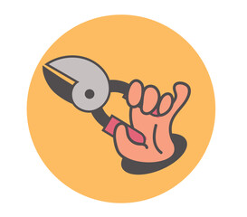 Hand holding garden tool isolated concept. Vector flat graphic design element illustration