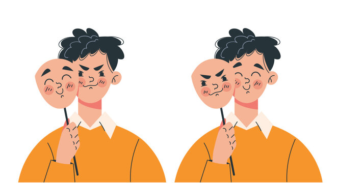 Bad people characters wear good mask concept. Vector graphic design illustration element