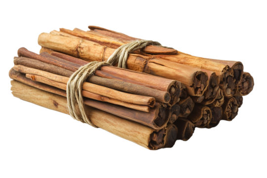 solid aromatic Sri Lankan cinnamon on the table as a bundle, Organic food, transparent PNG, Generative AI
