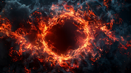 a close up of a fire ring with smoke and flames