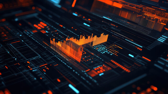 An image showcasing multiple layers of data processing and interface screens, arranged in a complex, detailed manner against a dark background.