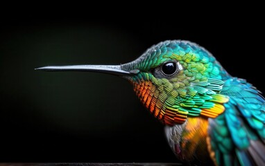 Obraz premium Closeup of a hummingbirds feathers, iridescent colors, detailed texture