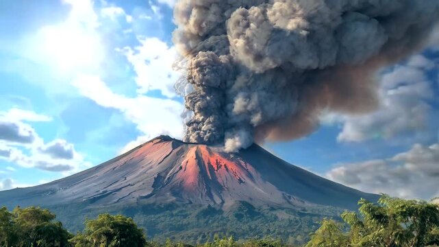 "Majestic Eruption of Mount Merapi: Stunning Sky and Lava Flow"
