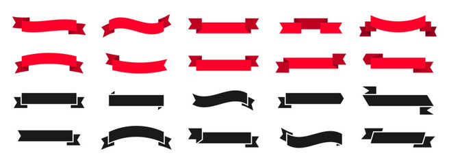Red and black ribbon vector set. Ribbons banner collection. Isolated on a white background. A decorative element for project design, presentation, etc.