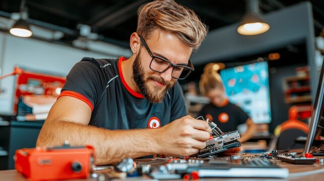 Community repair cafÃ©, people fixing electronics and appliances