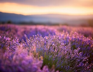 Obraz premium sunset lights on lavender farm