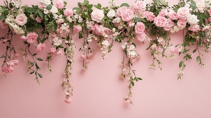 Pink and White Flower Garland Draped Over a Pink Background