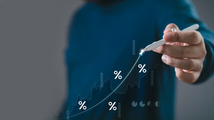 Hand drawing increasing financial graph with percentages, symbolizing growth, business success, and...