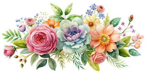 Naklejka premium Watercolor floral arrangement isolated on transparent background