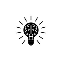 Creative idea flat line icon. Brain in lightbulb vector illustration. Thin sign of innovation, solution, education logo.