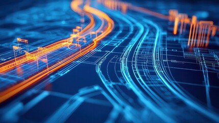 Closeup of a blueprint showing embankment design for a roadway, civil engineering precision